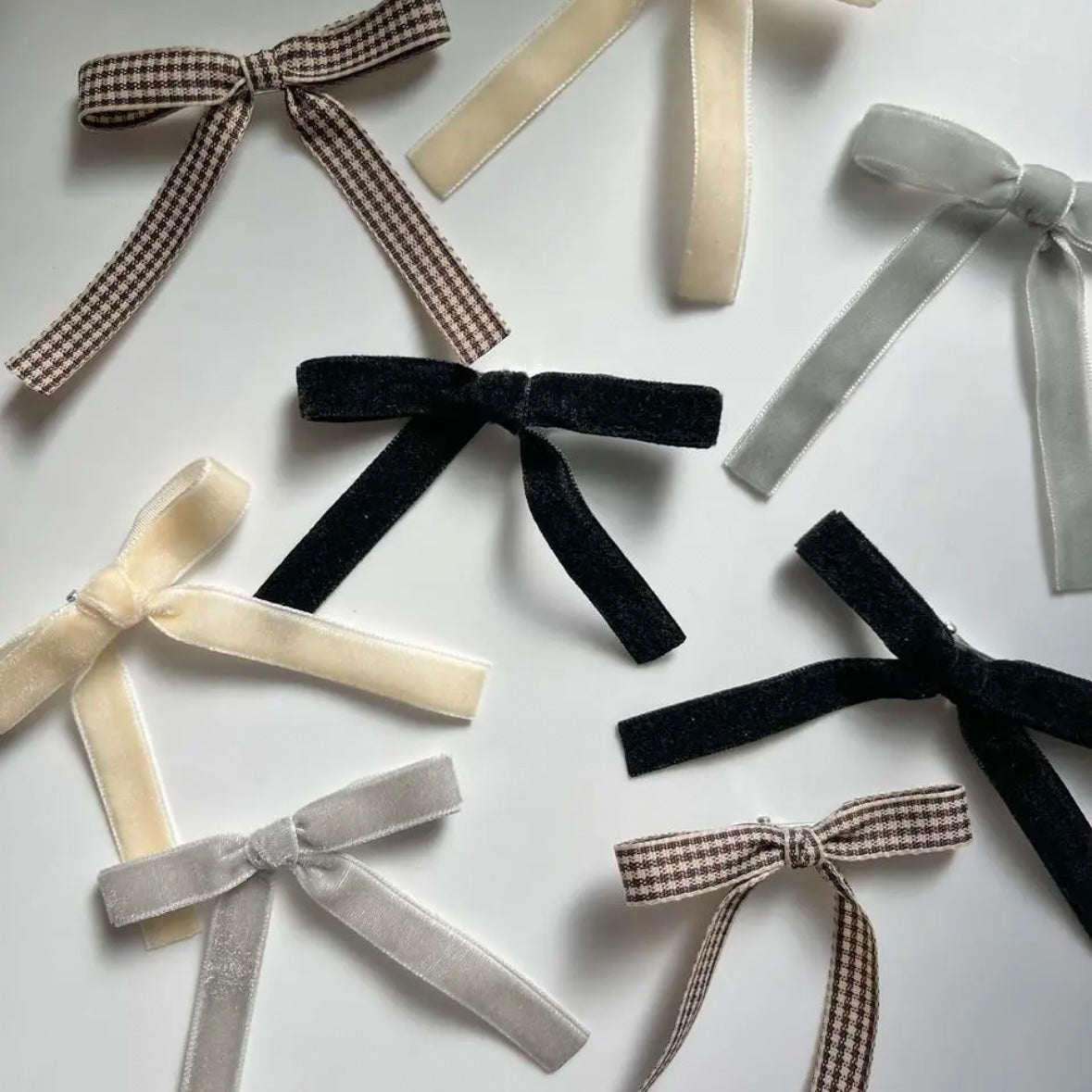꒰ 現貨 ꒱ Brown Check Ribbon Clips | 棕色格仔絲帶髮夾兩件套