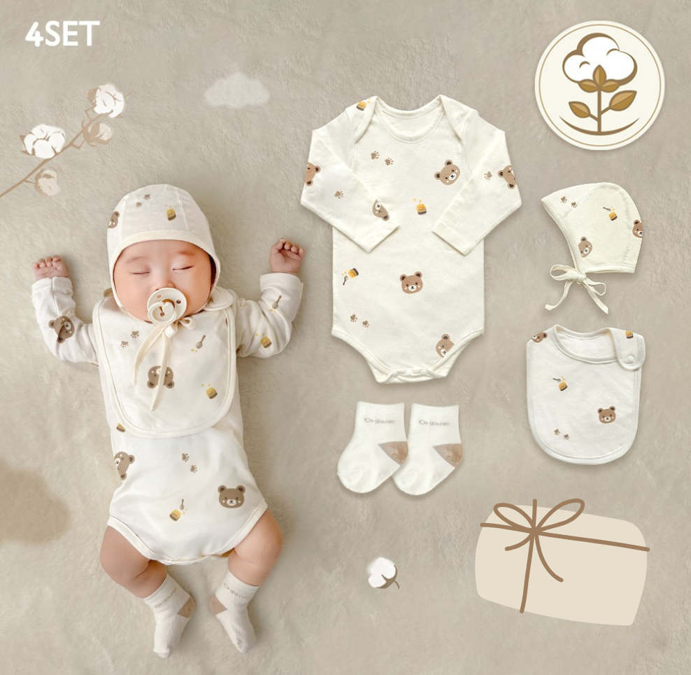 【禮盒🎁】Organic Newborn 4-Gift-Set 有機棉初生嬰兒4件禮盒套裝