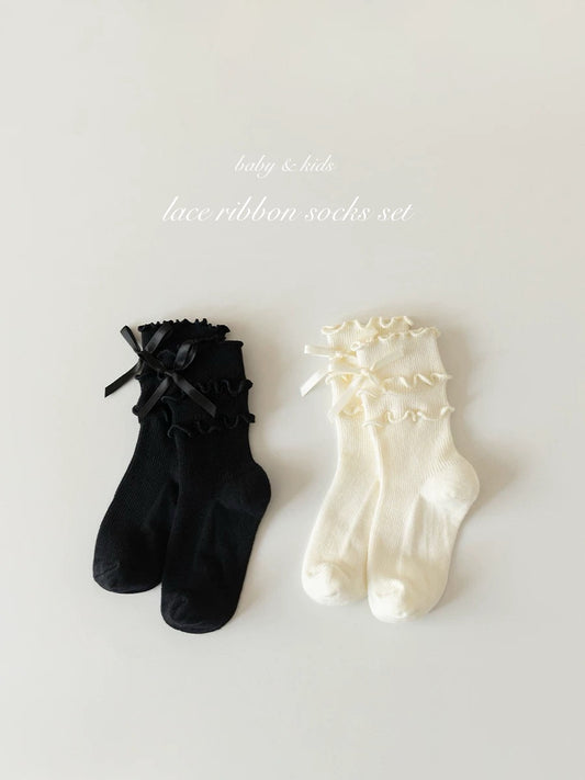 Lace Ribbon Socks Set | 蝴蝶結襪仔2件套