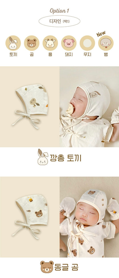 【韓國製🇰🇷】Organic Newborn Bonnet 有機棉初生嬰兒綁帶帽