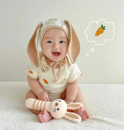 【韓國製🇰🇷】Organic Newborn Short Sleeve Bodysuit + Bonnet Set 有機棉初生嬰兒短袖包屁衣連帽套裝